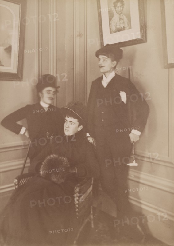 Frances Benjamin Johnston, full lgth., standing, in costume, wearing mustache..., c1890 - 1900. Creator: Frances Benjamin Johnston.
