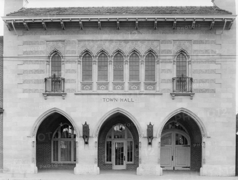Facade of the Town Hall, Littleton, Colorado which was designed by the architect Jacques Benois Benedict, between 1920 and 1923.