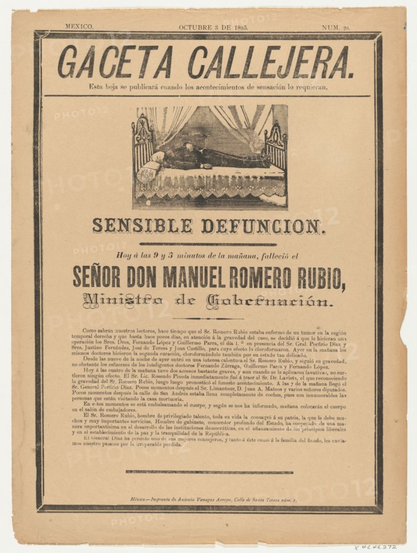 Page from the Gaceta Callajera (October 3 1895) relating to the death of the government mi..., 1895. Creator: Anon.