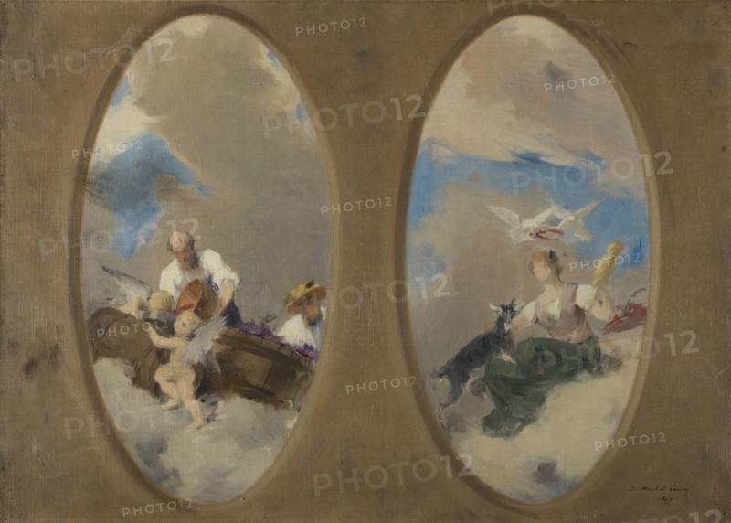 Esquisse pour la mairie de Suresnes : Allégorie du vin - Chevrière aux colombes (plafonds), 1897.