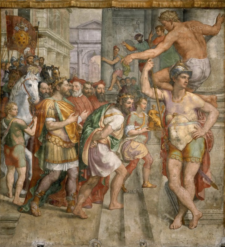 The Donation of Pepin the Short to Pope Stephen II, c. 1565. Creator: Siciolante da Sermoneta, Girolamo (1521-c. 1580).