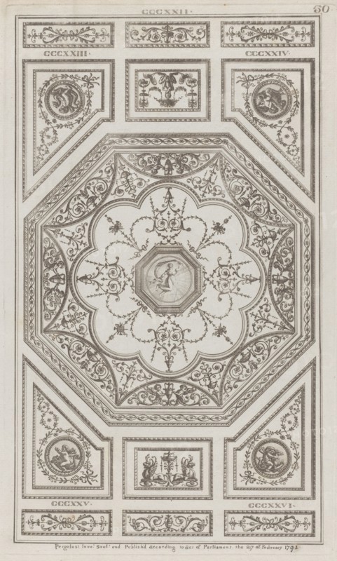 Ceiling Ornament, nos. CCCXXII-CCCXXVI ("Designs for Various Ornaments," pl. 50), February 27, 1791.