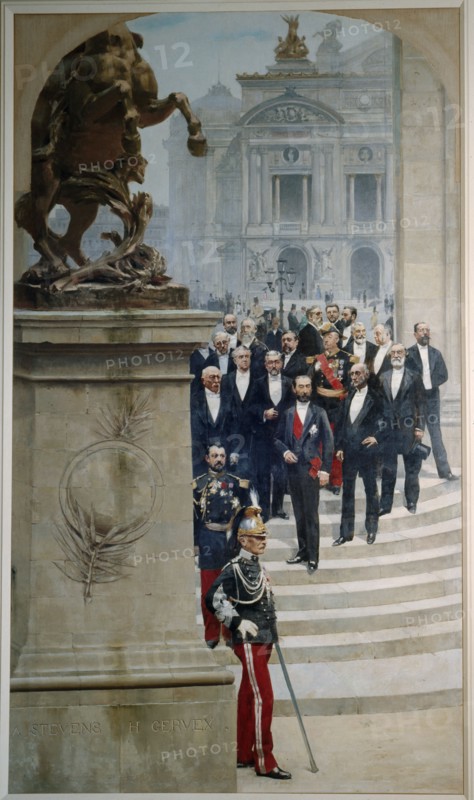 President Sadi Carnot surrounded by personalities from the Third Republic, in front of the Opera, c1889.