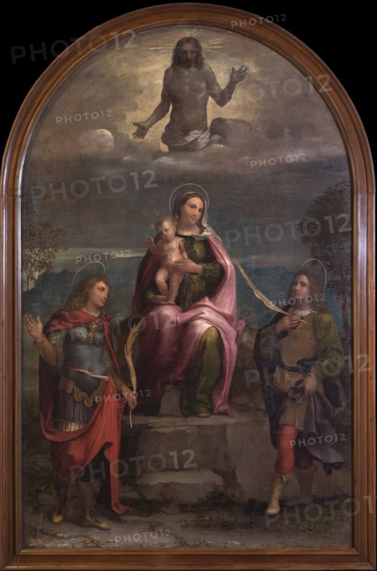 Madonna and Child, the Redeemer with Saints Vitus and Modestus, Between 1500 and 1524. Creator: Morto da Feltre (Lorenzo Luzzo) (ca 1480-1527).