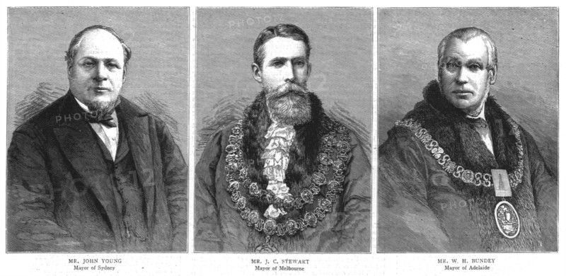 'Our Colonial Empire - Three Australian Mayors', 1886. Creator: Unknown.
