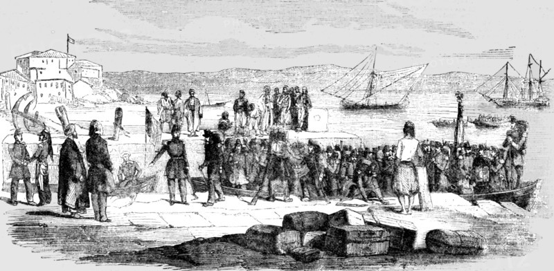 'Landing of the Chasseurs de Vincennes at Gallipoli', 1854 Creator: Unknown.