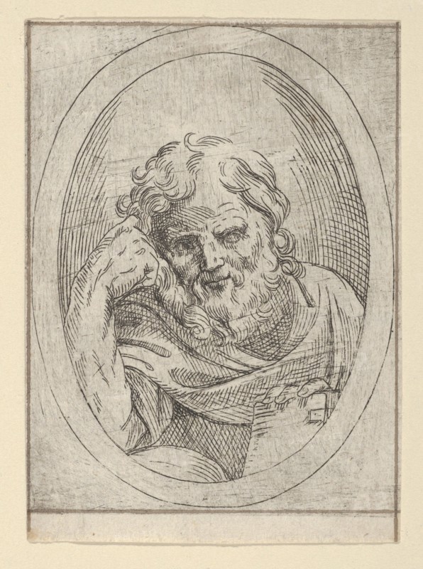 An apostle resting his head on his right hand and holding a book, in an oval frame, 1600-1640. Creator: Anon.