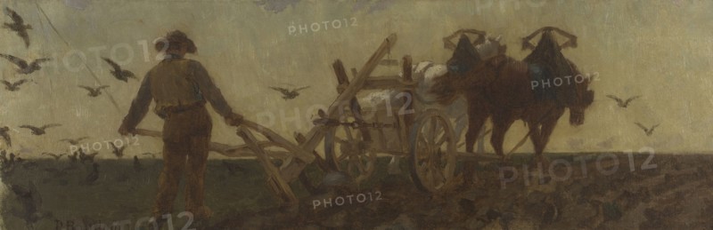 History of wheat: ploughing, sowing, harrowing: Sketch for the drawing room at the school..., 1879. Creator: Paul Albert Baudouin.