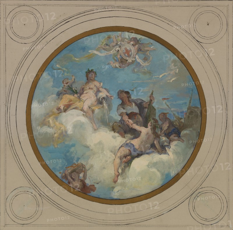 Sketch for the town hall in Pantin: Allegories of the Canal de l'Ourcq, Labour and Navigat..., 1886. Creator: Henri Leopold Levy.