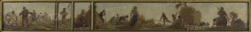History of wheat: Harvesters sharpening their scythes. Sketch for the drawing room in the..., 1879. Creator: Paul Albert Baudouin.