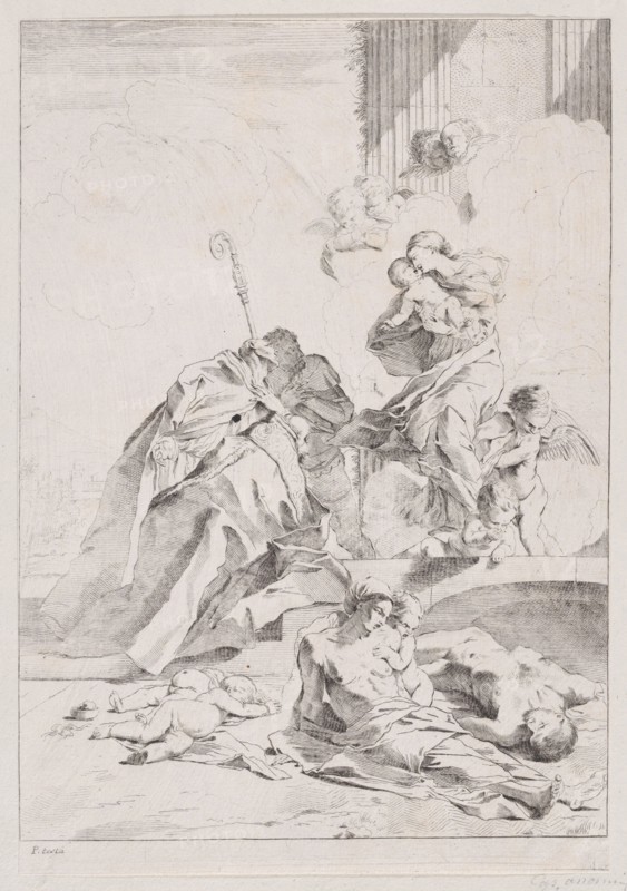 Three Lucchese saints Sts Nicholas Tolentino, Nicholas of Bari and Roch interceding w..., 1650-1700. Creator: Anon.