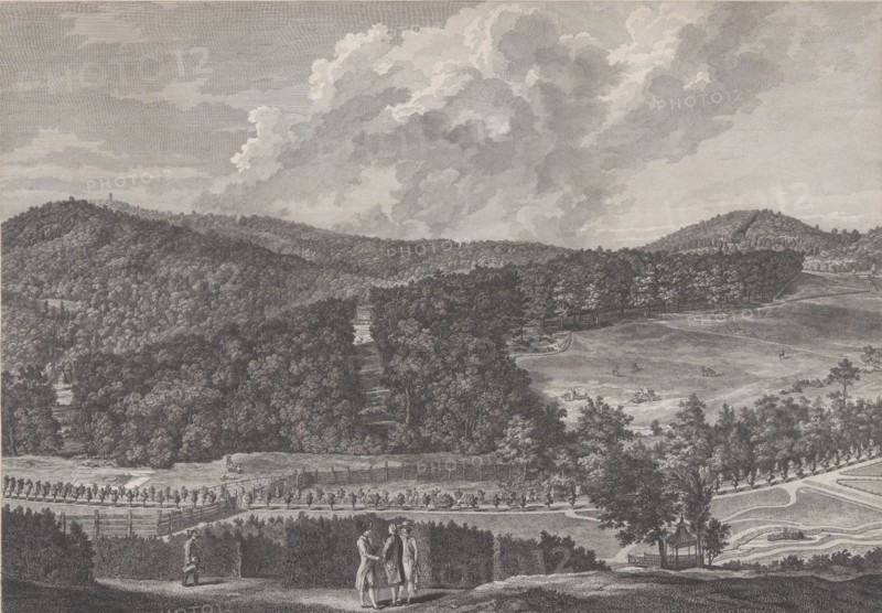 IIde Vue du Parc de Neu-Waldeck prise du Pavillon Chinois vers le Midi, from Views of the ..., 1782. Creators: Jakob Matthias Schmutzer, Carl Conti, Clemens Kohl, Franz Karl Zoller.