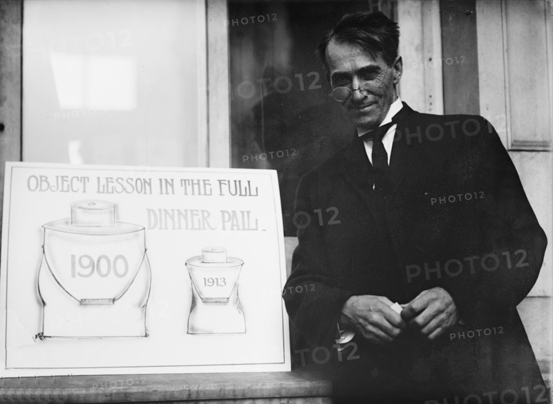 Theron Akin, Rep. from New York; with 'Full Dinner Pail' Placard, 1913. Creator: Harris & Ewing.