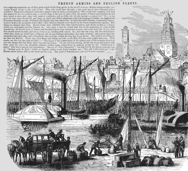 'Embarkation of French Troops on board English transport Ships', 1854. Creator: Unknown.