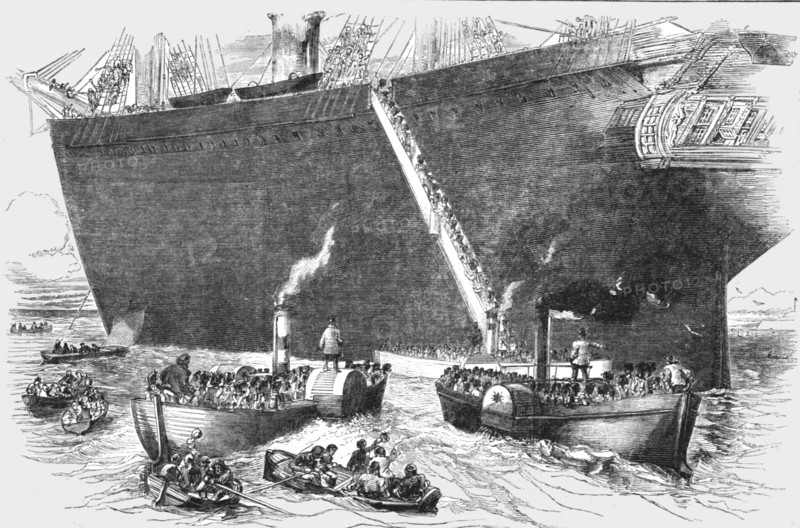 'Embarkation of the 93rd Highlanders on board the Himalaya at Plymouth', 1854. Creator: Unknown.