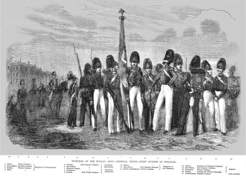 'Uniforms of the Russian Army - Imperial Guard - First Division of Infantry', 1854. Creator: Unknown.