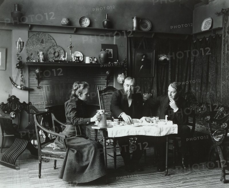 Frances Benjamin Johnston having tea with Elbert Hubbard (far right)...Washington, D.C., c1900. Creator: Frances Benjamin Johnston.