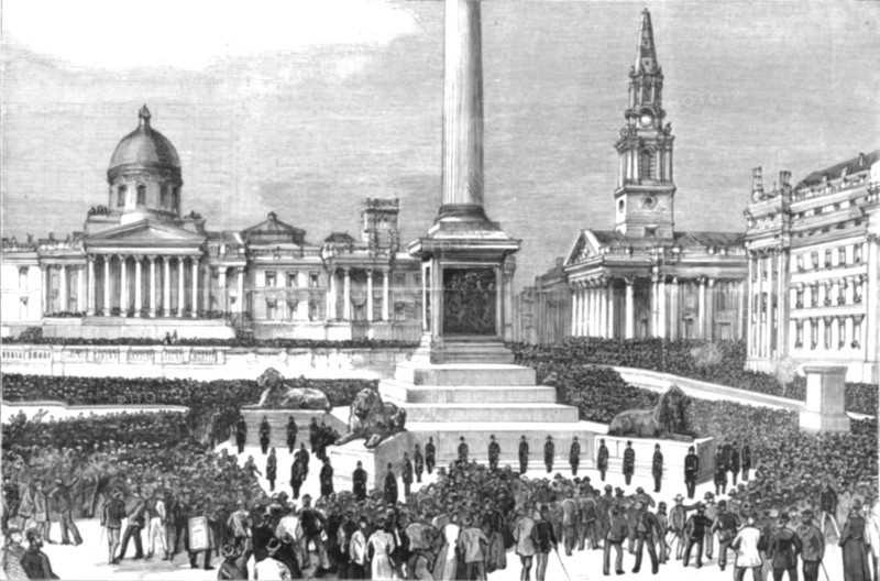 'Trafalgar Square during the meetings of the Unemployed and the Social Democrats', 1886.  Creator: Unknown.