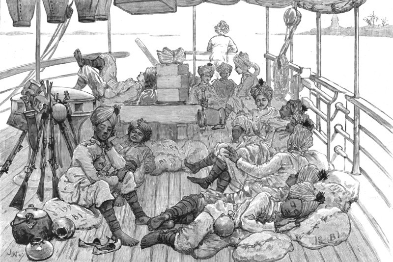 'With Lord Dufferin in Burma - The Advance Guard on board the 'Sir William Peel'', 1886.  Creator: Unknown.