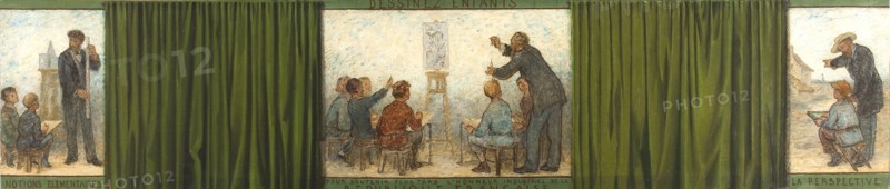 Draw children, to later support the industrial honour of the French Republic: Sketch for..., 1879. Creator: Edmond Eugene Valton.