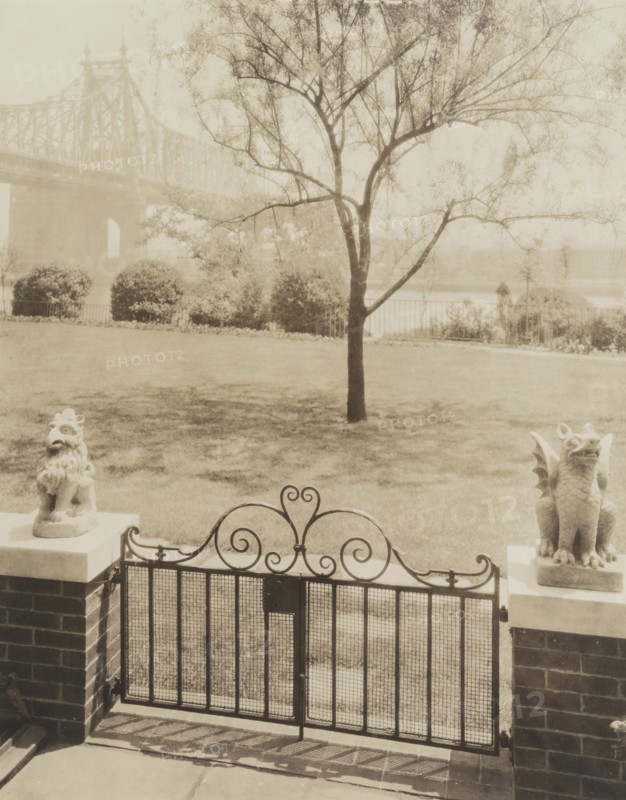 View of Queensborough Bridge from Terrace at home of Miss Anne Morgan, 3 Sutton Pl. NY, 1926. Creator: Frances Benjamin Johnston.