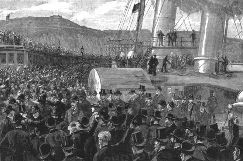 ''The Return of Mr. H.M. Stanley; Once more on English Soil-- Arrival of Staley at the Admiralty Pie Creator: Unknown.
