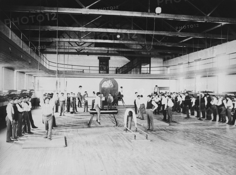 Male Native American students in physical education class, Carlisle..., Pennsylvania, c1901 - 1903. Creator: Frances Benjamin Johnston.
