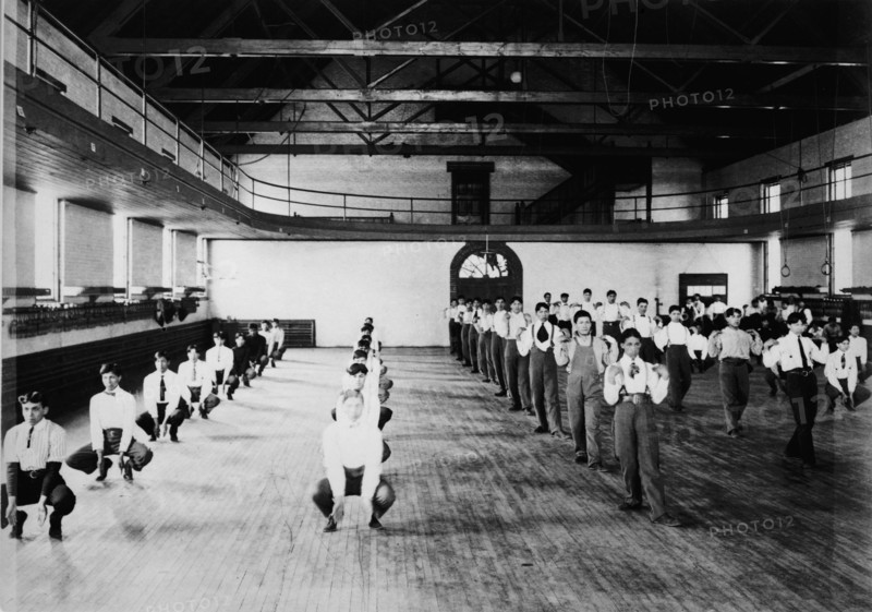 Male Native American students in physical education class, Carlisle..., Pennsylvania, c1901 - 1903. Creator: Frances Benjamin Johnston.