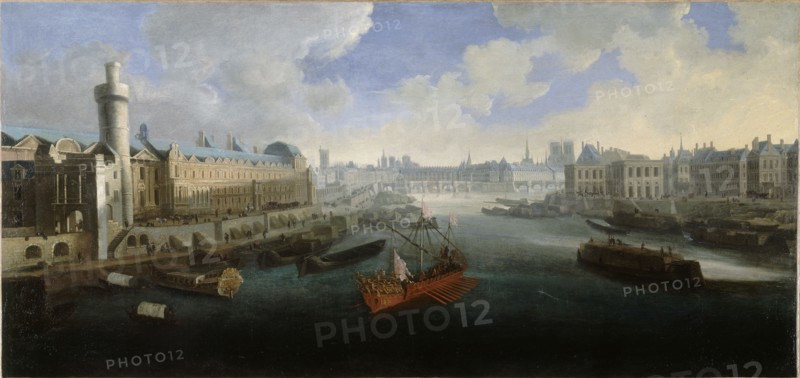 Grande Galerie of the Louvre, with the new door, the Pont-Neuf, the city..., around 1665. Creator: Unknown.