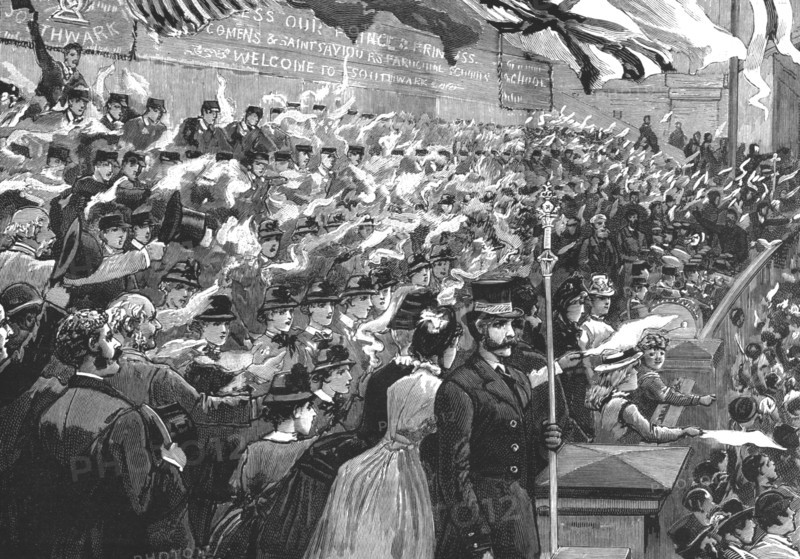 'School children from St Saviours and Mrs Newcomen's school cheering the Prince of Wales..., ', 1886 Creator: Unknown.