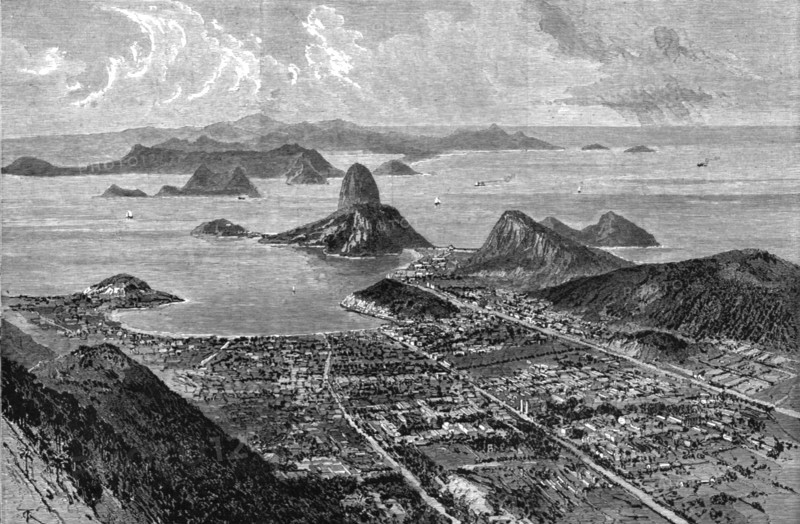 ''Views in Rio De Janeiro, South America; View from the summit of Corcovado, showing the suburb of B Creator: Unknown.