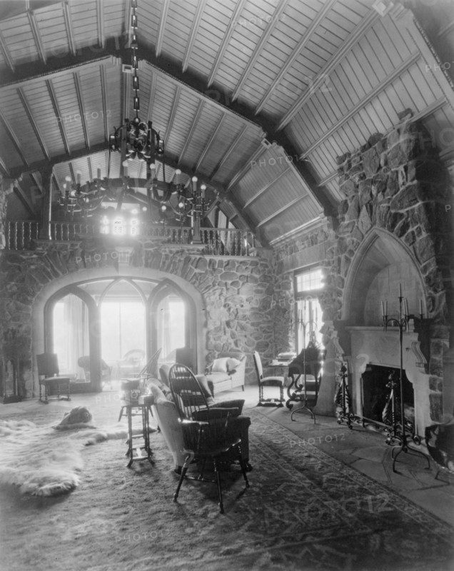 Interior of the stone mountain lodge of Mrs. Paul T. Mayo, Bear Creek Can~on...c1903 - 1923. Creator: Frances Benjamin Johnston.