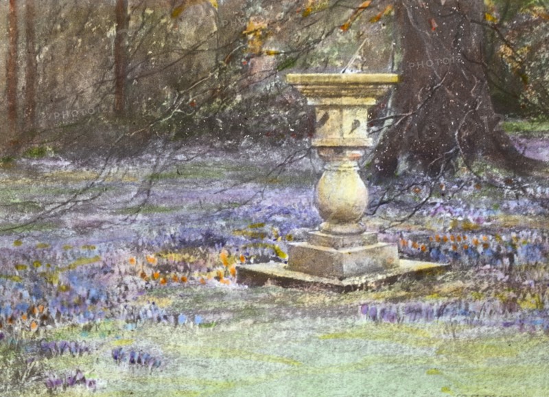 Reproduction of illustration: "Whitehouse, Midlothian," Scotland, showing sundial..., c1915 - 1925. Creator: Frances Benjamin Johnston.