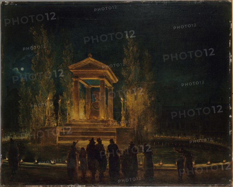 Le Mausolée provisoire de Jean-Jacques Rousseau, sur le bassin des Tuileries, avant la..., c1794. Creator: Hubert Robert.