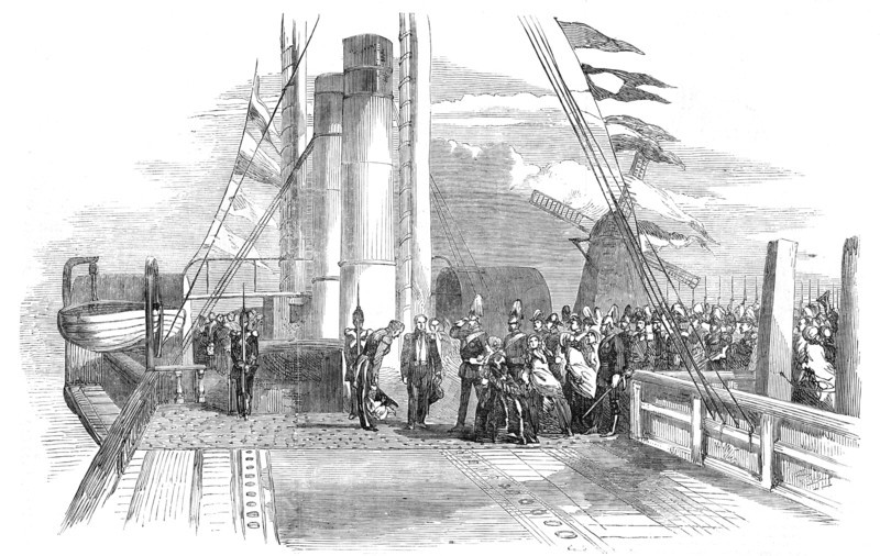 The King of Denmark visiting Mr. Peto on board the "Cygnus", 1854. Creator: Unknown.