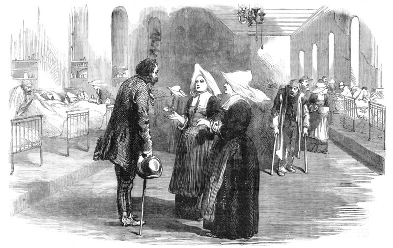 Sisters of Charity (St. Benoit), in the new Hospital, at Pera, 1854. Creator: Unknown.