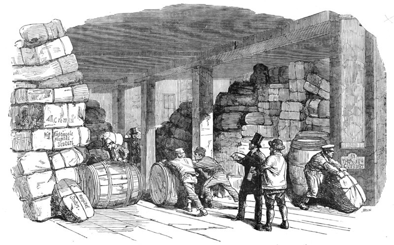 Reception, by Messrs. Cuthbert, Paternoster-Row, of Lint, Etc., for the Wounded at Scutari, 1854. Creator: Unknown.