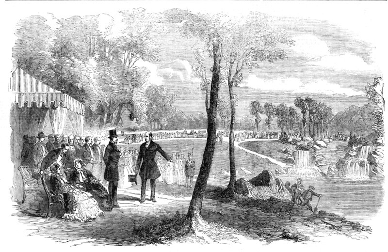 Inauguration of the Cascades, in the Bois de Boulogne, Paris, by the Emperor and Empress of..., 1854 Creator: Unknown.