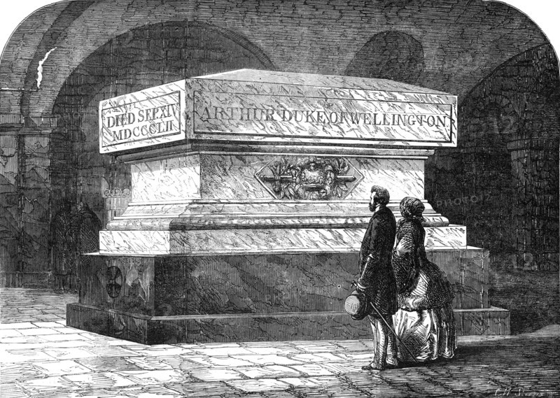Tomb of the late Duke of Wellington, in the Crypt of St. Paul's Cathedral, 1854. Creator: Charles William Sheeres.