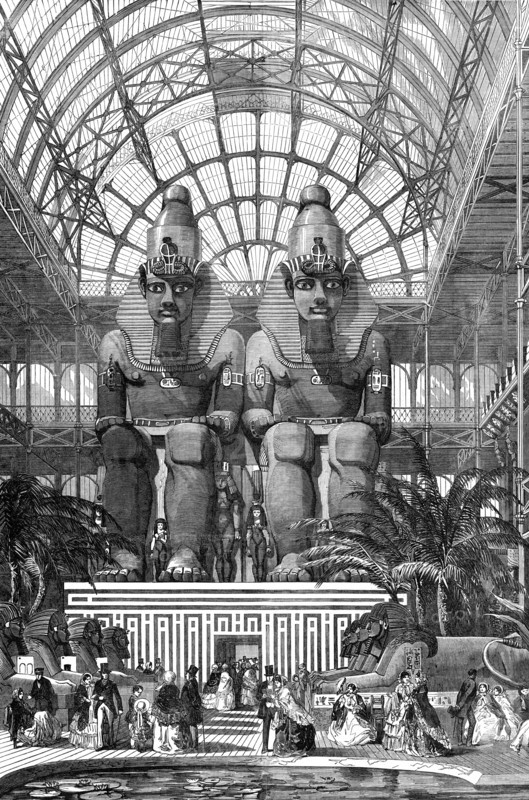 The Crystal Palace at Sydenham - the Egyptian Avenue: Colossal Figures from Aboo Simbel, 1854. Creator: Unknown.