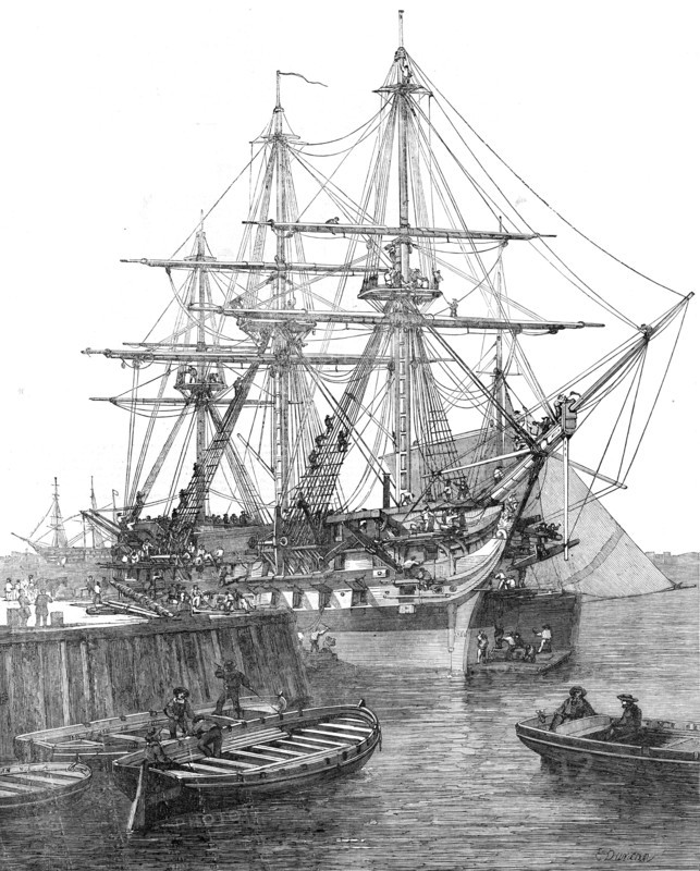 H.M. Screw Line-of-Battle Ship "Caesar", 90, at Portsmouth, 1854. Creator: Edward Duncan.
