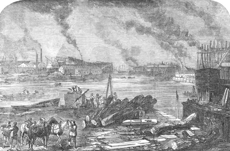 Mare and Co.'s Iron Ship-Building Works, Bow-Creek, Blackwall, 1854. Creator: Charles William Sheeres.
