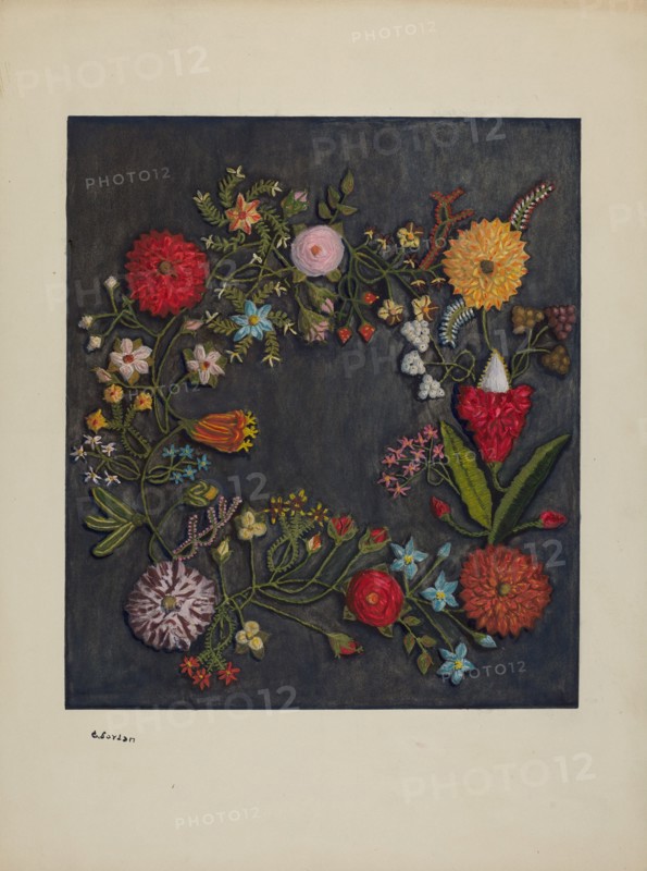 Crewel Wreath, c. 1941.