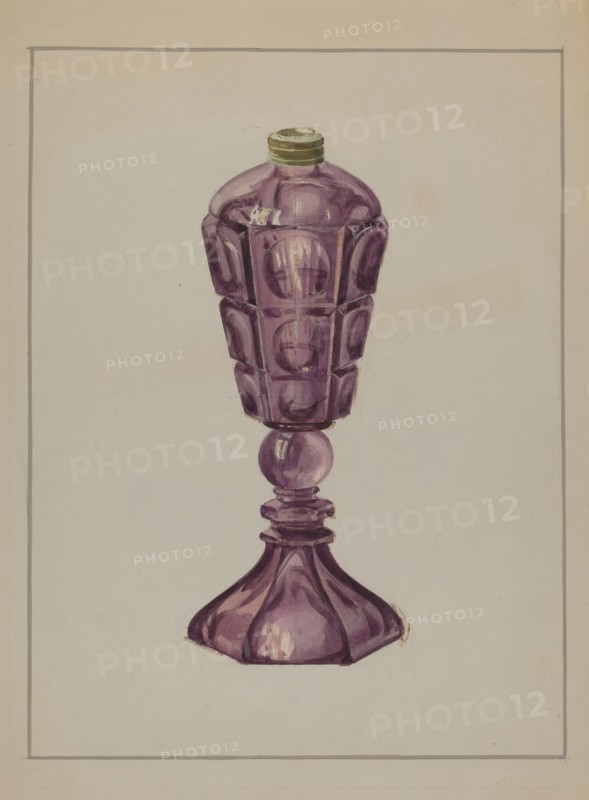 Amethyst Glass Oil Lamp, c. 1936.