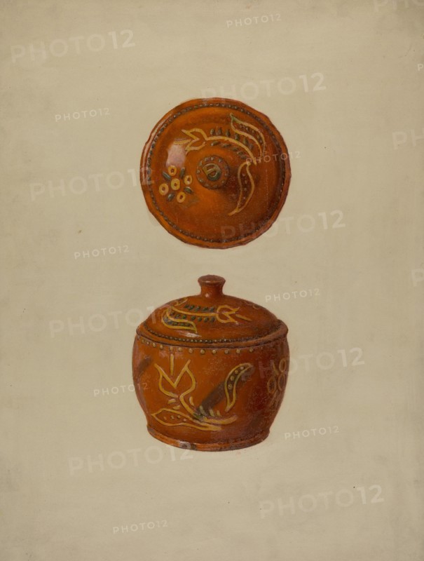 Pa. German Jar with Cover, c. 1937.