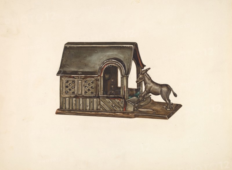 Toy Bank: Donkey and House, c. 1942.