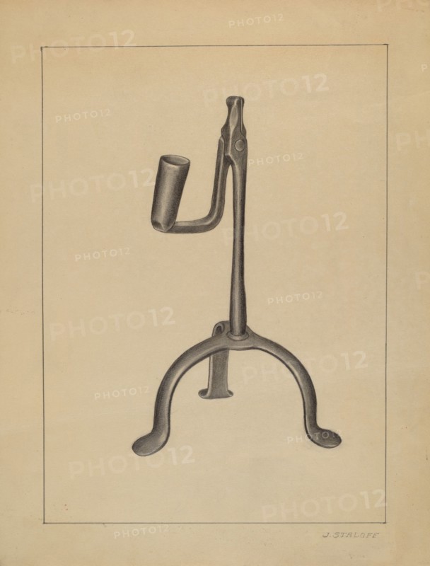 Candle and Rush Light Holder, c. 1936.