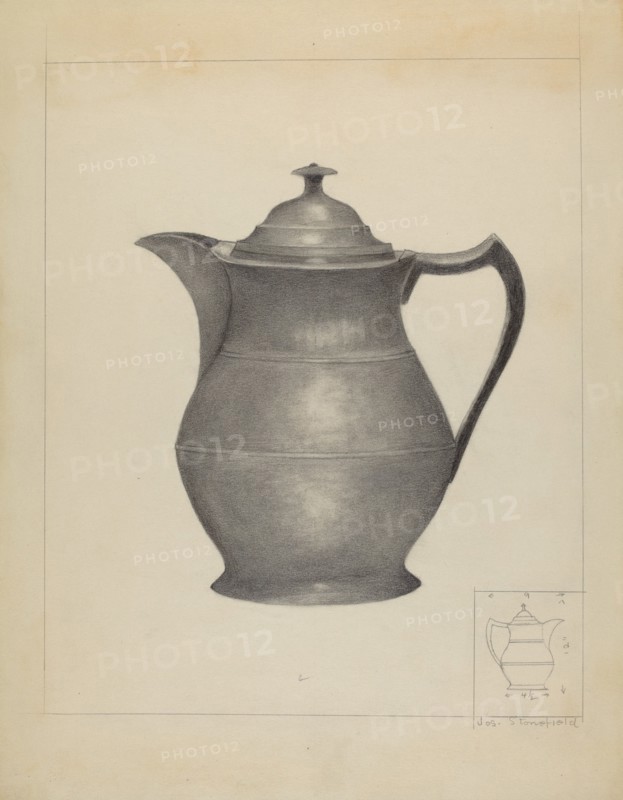 Pewter Covered Water Pitcher, c. 1936.