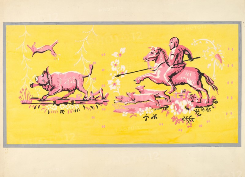 Bandbox Design - Hunting Scene, c. 1936.