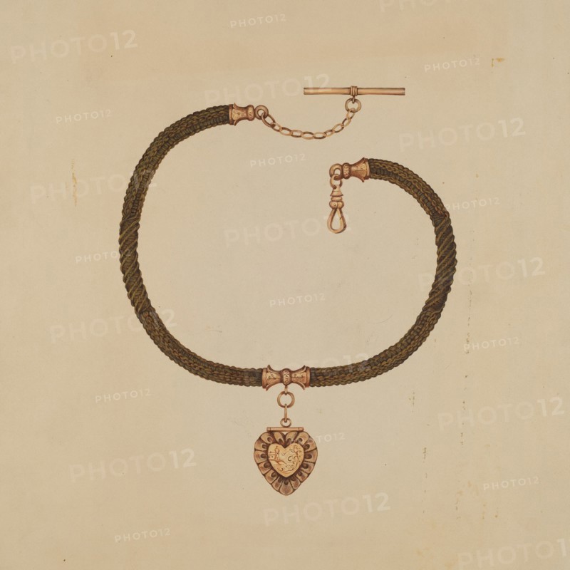 Watch Fob with Human Hair Chain, c. 1936.